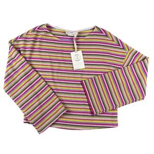 Urban Renewal Remade Vintage Striped Knit Boatneck Top Pink Multi Small NEW
